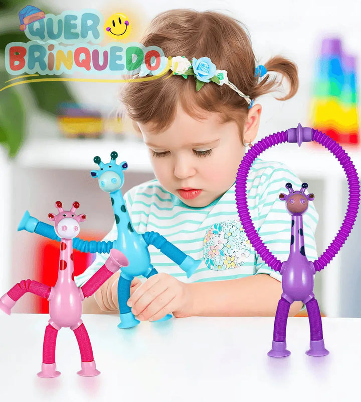 Kit 4 Girafinhas Articuladas com Ventosa | Brinquedo Sensorial para Bebês +6 Meses| Presente Criativo