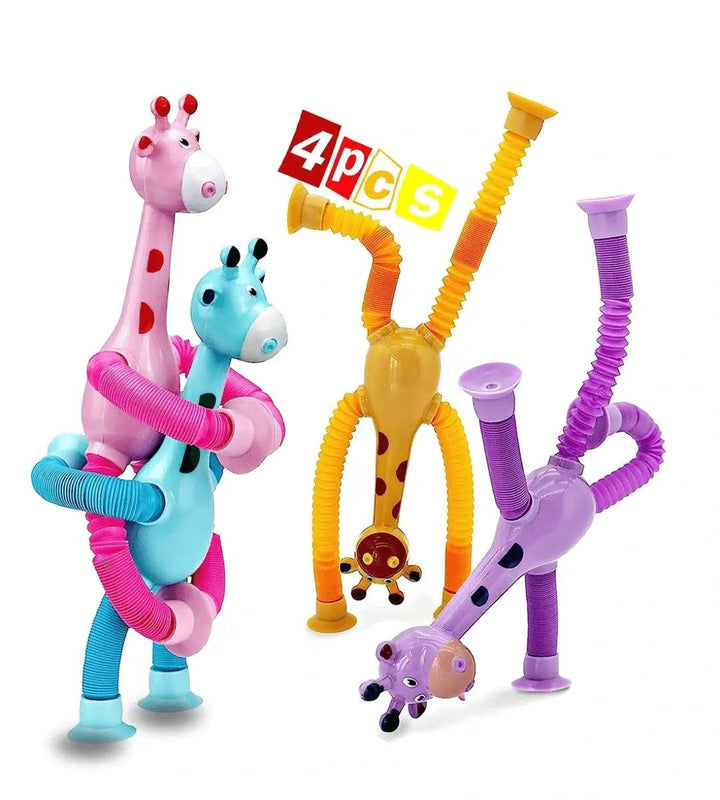 Kit 4 Girafinhas Articuladas com Ventosa | Brinquedo Sensorial para Bebês +6 Meses| Presente Criativo